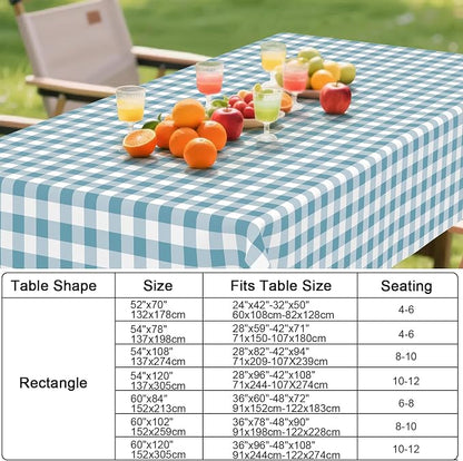 Smiry Picnic Table Cloth, Vinyl Tablecloths with Flannel Backing, 52"x70" | Waterproof Rectangle Table Cloth, Wipeable Buffalo Plaid Table Cover for Indoor and Outdoor (Aquamarine & White)