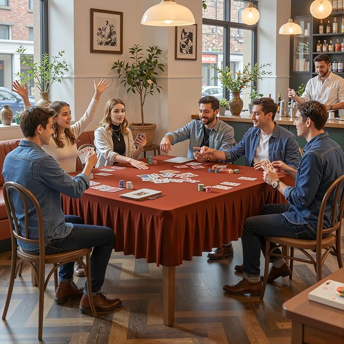 PARTISKY Rust Spandex Square Tablecloths 54x54 Inch, 2 Pack Wrinkle Free Fitted Card Table Cloth Stretch Square Table Cover for Kitchen Dinner, Holiday Party, Wedding Banquet, Display Trade Show