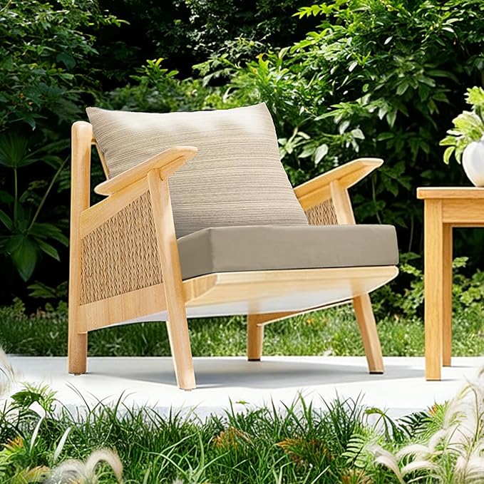 Bcareself Outdoor Deep Seat Cushion Set Waterproof & Fade Resistant Patio Furniture Cushions with Removable Cover Adjustable Straps Rain-Proof Seat Pad Back Cushion for Chair Sofa Porch 22 x 22 Beige