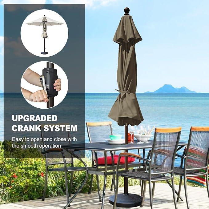 Eurmax USA 10-Year-Non-Fading 10FT Outdoor Patio Market Umbrella,UPF50+ UV Resistant Sun Shade,Heavy Duty Commercial Grade,Crank Lift&Tilt,Windproof Vented Top for Garden,Pool,Deck,Taupe