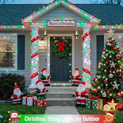 JMEXSUSS 200 LED Red White and Green Christmas Lights Outdoor, 66ft Connectable Twinkle String Lights Plug in, 8 Modes Waterproof Christmas Tree Lights for Outside Indoor Yard Xmas Decoration