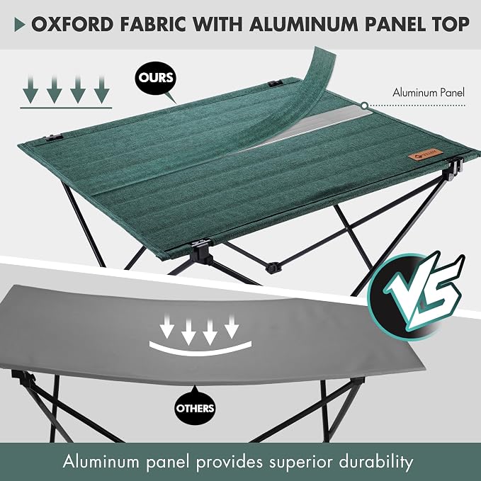 VILLEY Folding Camping Table, Portable Lightweight Table with Carry Bag | Oxford Fabric & Reinforced Aluminum Panel, Stable Tabletop for Camping, Picnic, BBQ & Outdoor Dining