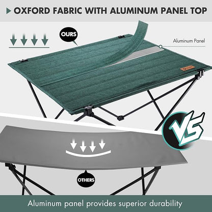 VILLEY Folding Camping Table, Portable Lightweight Table with Carry Bag | Oxford Fabric & Reinforced Aluminum Panel, Stable Tabletop for Camping, Picnic, BBQ & Outdoor Dining