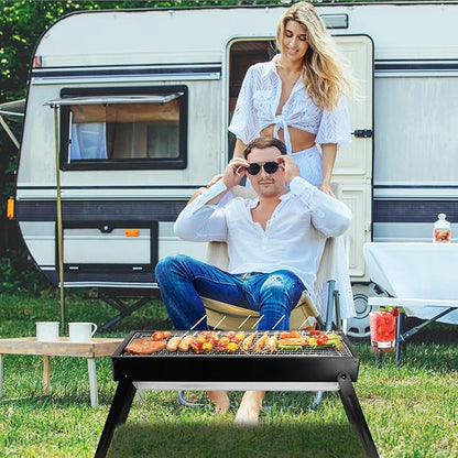 Foldable Charcoal BBQ Grill,Shelf Stainless Steel Grill Net Easy Setup Portable Tabletop Barbecue Grill for Camping Picnic Outdoor Party Backyard,Standard
