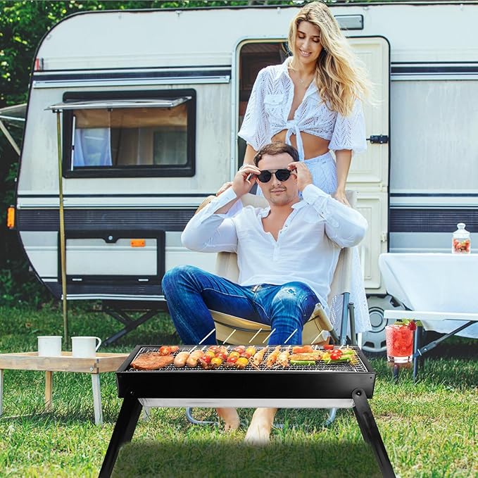 Charcoal Grill,Portable Folding BBQ Grill for Outdoor,Stainless Steel Grill Net Easy Setup Tabletop Barbecue Grill for Outdoor Camping Picnic Backyard Party