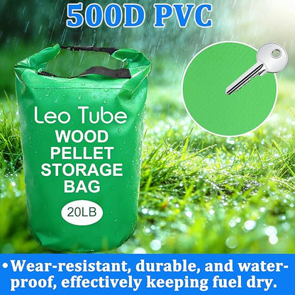 Heavy-Duty Wood Pellet Storage Bag, 20LB Waterproof Smoker Bag - 500D PVC Outdoor Storage Container with Buckle Seal, Label Pocket & Handles for BBQ, Grill, Pellet Smoker (Green)