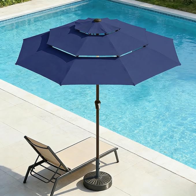 10ft 3 Tier Patio Umbrella, Outdoor Market Table Umbrella with UPF 50+ Vented Canopy, 8 Sturdy Ribs, Easy Push Button Tilt and Crank, Windproof for Deck, Pool, Backyard and Garden
