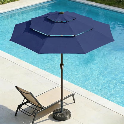 10ft 3 Tier Patio Umbrella, Outdoor Market Table Umbrella with UPF 50+ Vented Canopy, 8 Sturdy Ribs, Easy Push Button Tilt and Crank, Windproof for Deck, Pool, Backyard and Garden
