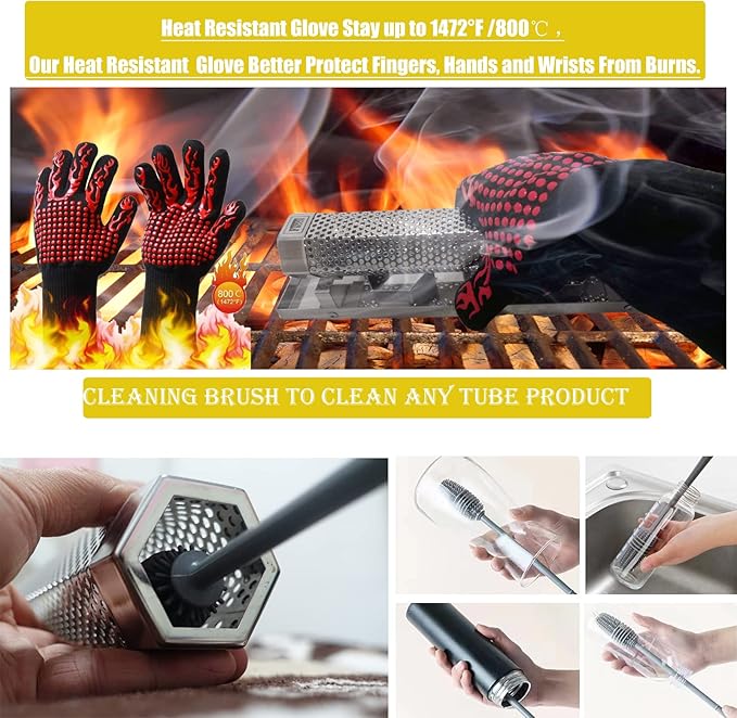 12'' Pellet Smoker Tube, Smoke Tube for Pellet Smoker With a Stainless Steel Tray and Tube Cover, 5 Hours Billowing Smoke, Works with Any Grill or Smoker