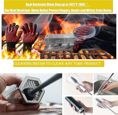 12'' Pellet Smoker Tube, Smoke Tube for Pellet Smoker With a Stainless Steel Tray and Tube Cover, 5 Hours Billowing Smoke, Works with Any Grill or Smoker