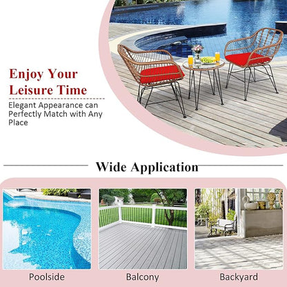 Tangkula 3 Pieces Patio Conversation Bistro Set, Outdoor Wicker Furniture w/Round Tempered Glass Top Table & 2 Rattan Armchairs, Bistro Chat Set w/Seat Cushions for Porch, Backyard, Garden