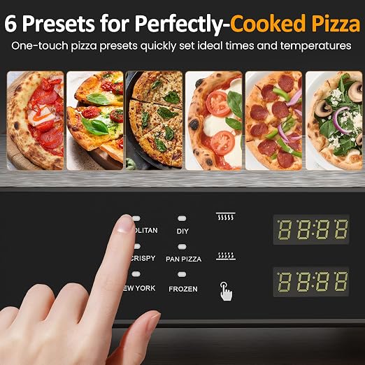 Pizza Oven Indoor Outdoor: Heats up to 750℉, Up to 12" Electric Countertop Pizza Maker with 6 Presets, Control Knob, Portable Pizza Cooker Warmer for Home, Camping, Pizza Stone, Pizza Peel