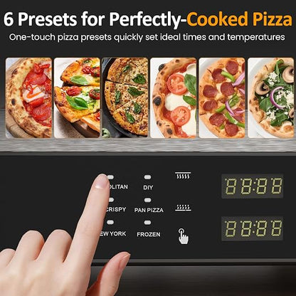 Pizza Oven Indoor Outdoor: Heats up to 750℉, Up to 12" Electric Countertop Pizza Maker with 6 Presets, Control Knob, Portable Pizza Cooker Warmer for Home, Camping, Pizza Stone, Pizza Peel