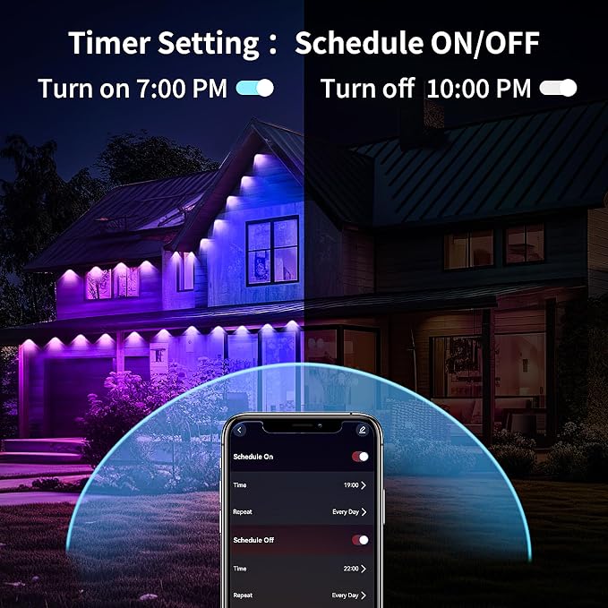 KSIPZE 100ft Permanent Outdoor Lights Waterproof IP67, Smart RGB+IC Eaves LED Lights with App & Button Control, 200+ Dynamic Scene Modes for House Roof, Garden, Christmas, Party Decor
