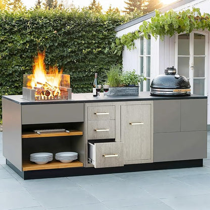 PeakPursuit Stainless Steel Outdoor Kitchen Door Drawer Combo - Triple Drawers & Access Door, Propane Storage & Adjustable Garbage Ring, Weather-Resistant Flush Mount, 29.5" W x 21.7" D x 22.6" H