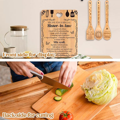 Gifts for Sister in Law - "Recipe for a Special Sister-in-Law", Sister in Law Birthday Gifts Engraved Bamboo-Made Cutting Board Set, Mothers Day Gifts for Sister in Law.