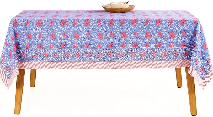 100% Cotton Hand Block Printed, Tablecloth for Kitchen, Dining, Table Cover for Parties, Chritmas, Weddings, Barbecues and Summer picnics Table Cloth