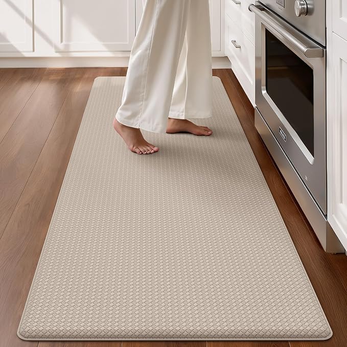 Color&Geometry Anti Fatigue Cushion Kitchen Mat for Floor -24"x59",Wide,Easy Clean, Water & Oil Proof, Anti Slip, Foam Rubber Runner Rug for Front Sink Comfort Standing,Dark Beige