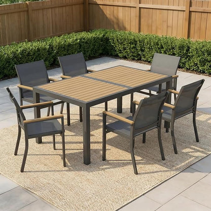 Aluminum Outdoor Table for All-Weather, 59" Patio Tables with Heavy Duty HDPS Rectangular Tabletop, Outside Table with Quick-Drying Slatted Design for Porch, Patio, Garden, Deck, Poolside, Backyard