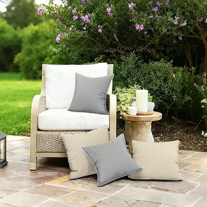 LVTXIII Outdoor Throw Pillow Covers Waterproof Tropic Accent Pillow Cases Fluffy Outdoor Cushion Covers for Garden and Patio Furniture Decoration, 16x16, 2 Pack, Strip Grey