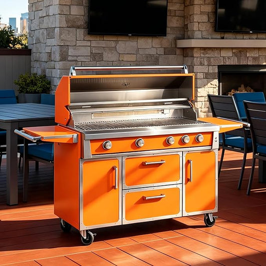49" Stainless Steel Propane Gas Grill, 4 Burners & Infrared Burner, Orange | 304 Stainless Steel Grill 99,000 BTU Garden & Outdoor Cooking Professional-grade performance Easy ignition Warming rack