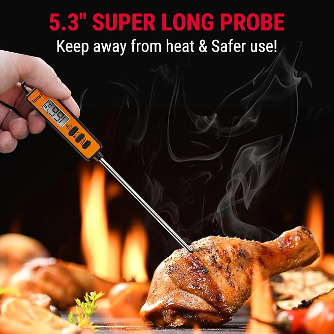 TempPro TempScan Infrared Thermometer Gun with Super Long Meat Probe | Temperature Gun with Laser for Pizza Oven Accessories, Grill Thermometer Gun Meat Thermometer for Cooking BBQ HVAC Car Engine