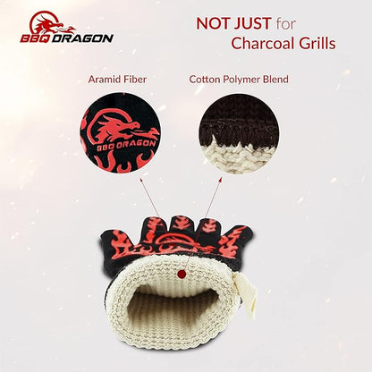 BBQ Dragon Heat Resistant Gloves - High Heat Gloves for Cooking, BBQ, Grilling, and Baking - Non-Slip Oven Gloves & Heat Proof Gloves - Certified Heat Gloves for Outdoor Grill & Kitchen Safety