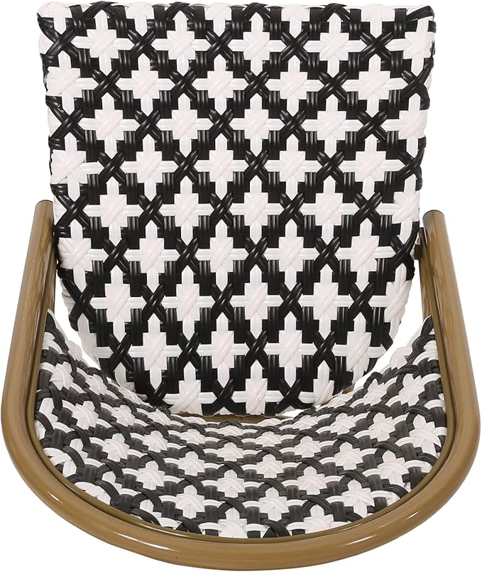 Christopher Knight Home Anastasia Outdoor French Bistro Chair (Set of 2), Black + White + Bamboo Print Finish