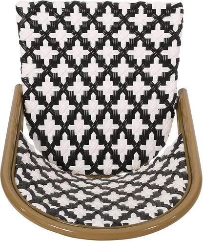 Christopher Knight Home Anastasia Outdoor French Bistro Chair (Set of 2), Black + White + Bamboo Print Finish