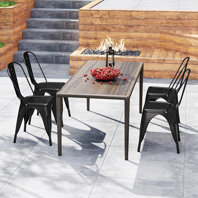 COSTWAY Stackable Metal Dining Chairs Set of 4 with Back, Indoor & Outdoor | Black, Industrial Vintage Style, Breathable Seat, High Backrest, for Dining Room, Kitchen, Bar, Cafe, Bistro, Restaurant