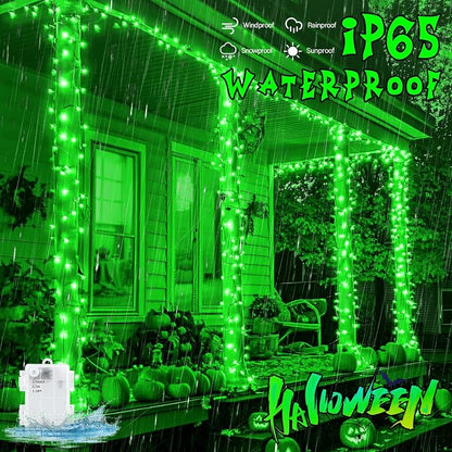 String Lights Outdoor Waterproof 9.8ft 30 LED, Green Battery Operated Halloween Lights with Timer Clear Wire for Indoor & Outdoor Christmas Halloween St.Patric Decorations Garland Party Garden 2 Packs