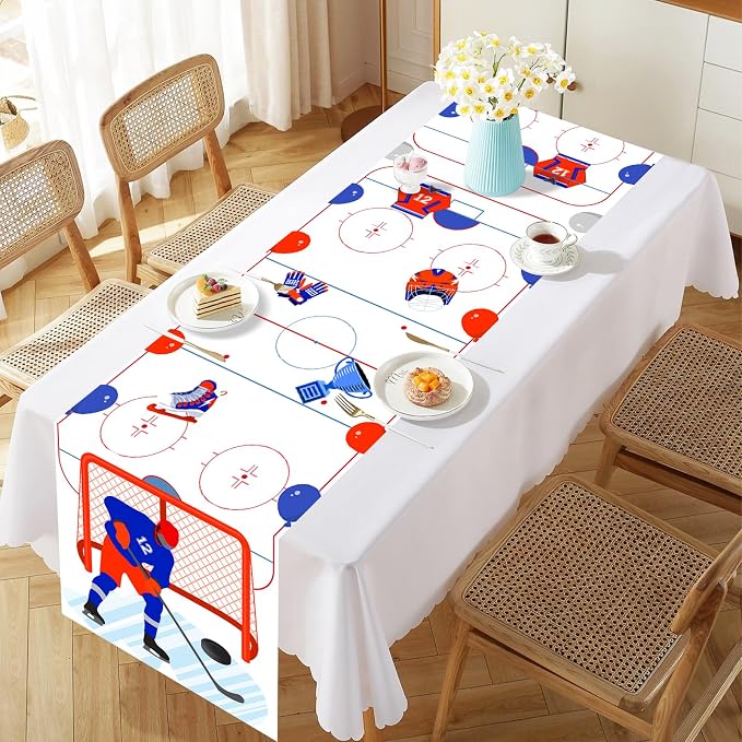 Ice Hockey Sports Theme Table Runner, Ice Sports Game Linen Fabric Table Runner for Everyday Use 72 x 13 Inches, Washable Table Cover for Indoor Outdoor Kitchen Dining Table Decor