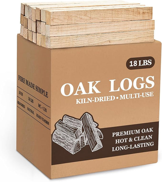 Kiln Dried Oak Firewood Bark Free Hardwood Logs for Pizza Ovens Fire Pits Fireplaces Clean Hot Burning Lights Quickly 10in 18lbs