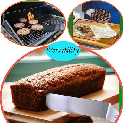 La Cuisine 8 Piece Flat Top Griddle BBQ Accessories Kit with Solid & Perforated Spatulas, Fork, Tong, Cast Iron Meat Press & Squeeze Bottles for Hibachi & Teppanyaki Cooking