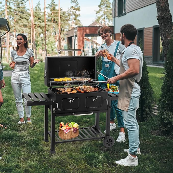 Outvita Extra Large Charcoal BBQ Grill with Oversize Cooking Area with Two Individual & Adjustable Charcoal Tray, Foldable Side Tables for Outdoor Cooking Backyard Patio Picnics