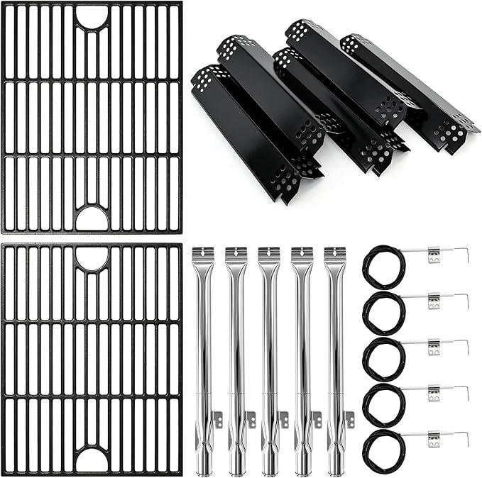 Replacement Parts Kit for Nexgrill 720-0888 720-0888N 720-0888A 720-0830H Gas Grill, Cast Iron Cooking Grates, Burners Heat Plates & Igniters for Nexgrill 4 & 5 Burner Grill Replacement Parts