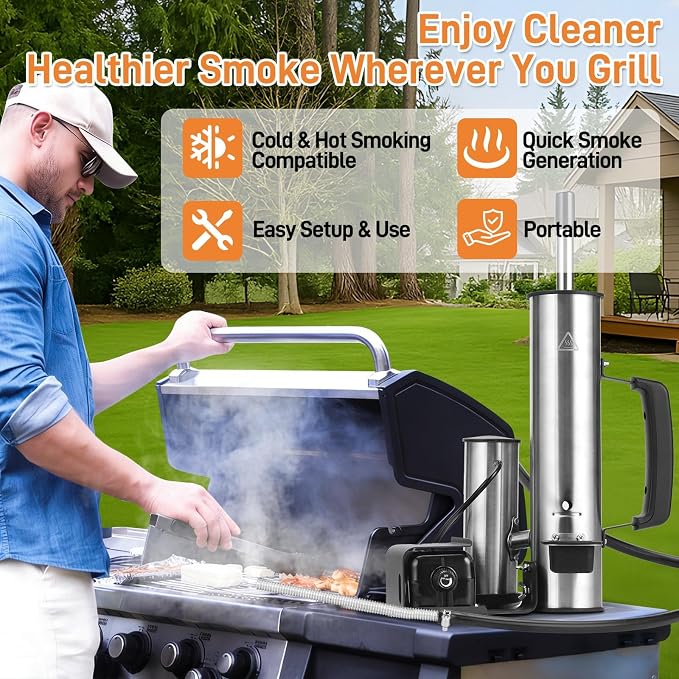 Electric Smoker Generator, Hot and Cold Smoker with Adjustable Air Pump | Stainless Steel Smoke Tube for Pellet Smoker, Outdoor Smoker for Cheese and Salmon, Best Gifts for Men and Dads