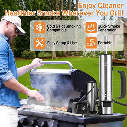 Electric Smoker Generator, Hot and Cold Smoker with Adjustable Air Pump | Stainless Steel Smoke Tube for Pellet Smoker, Outdoor Smoker for Cheese and Salmon, Best Gifts for Men and Dads