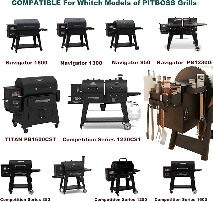Magnetic Grill Storage Bin for Traeger Ironwood & Pro, Double-Fix Smoker Organizer with Large Paper Towel Rack, Probe Box & Hooks, Black, Heavy Duty BBQ Accessories for Pit Boss