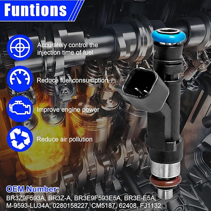 Set of 8 Fuel Injectors for Ford F-150 Mustang 5.0L Coyote 2011-2017 5.2L Voodoo 2015-2018 OE 0280158227 FJ1132 BR3Z9F593A Direct Fit