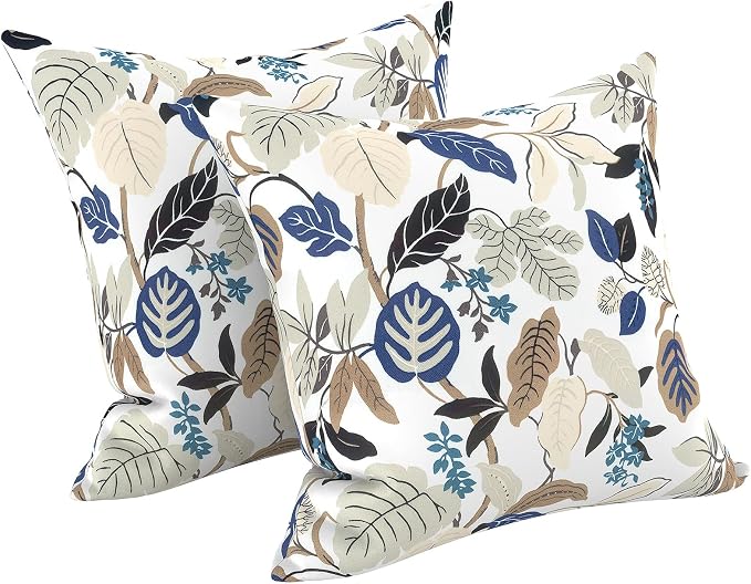 LVTXIII 2 Pack Outdoor Throw Pillow Covers for Patio Furniture, 16x16 Inch Square Pillow Case, Water-Repellent Cushion Covers for Garden, Porch, Sofa, Breeze Leaves Beige