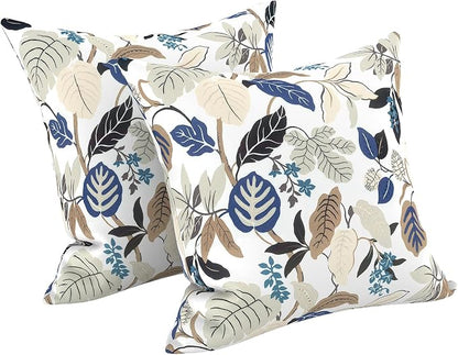 LVTXIII 2 Pack Outdoor Throw Pillow Covers for Patio Furniture, 16x16 Inch Square Pillow Case, Water-Repellent Cushion Covers for Garden, Porch, Sofa, Breeze Leaves Beige