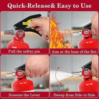 ABC Dry Chemical Fire Extinguisher, 2.5 lb 1A:10B:C Rated - Quick-Release Handle, Compact Portable Fire Safety Gear for Home Vehicle Boat RV Kitchen Grill