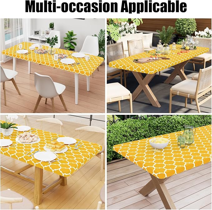 Smiry Picnic Fitted Table Cover, 4 Foot Flannel Backed Vinyl Tablecloth | Waterproof Elastic Stretch Table Cloth, Wipeable Plastic Tablecloth for Camping, Indoor & Outdoor (Mustard Yellow, 30" x 48")