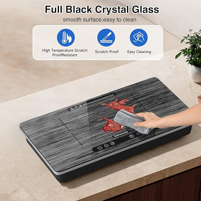 Portable Induction Cooktop 2 Burner, 1800W Double Induction Burner with Touch Control, Timer & Safety Lock, Electric Induction Stove 110V, Wood Grain Panel