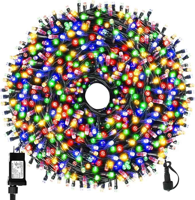 MZD8391 328FT 1000 LED Christmas Light Outdoor Indoor, Christmas Tree Light | Multicolor, 100% UL Listed, Waterproof, 8 Light Modes, Timer & Memory, Christmas String Light Decoration, Fairy Tree Light