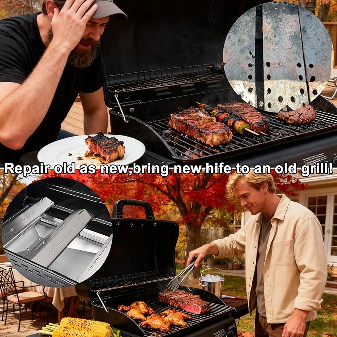 Universal Grill Heat Plates Extends from 11.75" up to 21", Stainless Steel Heat Shield, for Flame Tamer Replacement Parts for Gas BBQ(4 Pack)