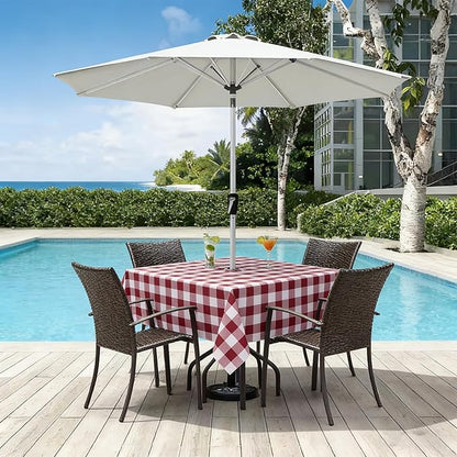 Poise3EHome Square Outdoor Tablecloth with Umbrella Hole and Zipper,Burgundy Checkered 60x60 Inch,SpillProof Washable Table Cloth for Spring Summer Patio Garden Poolside Picnic Camping BBQS