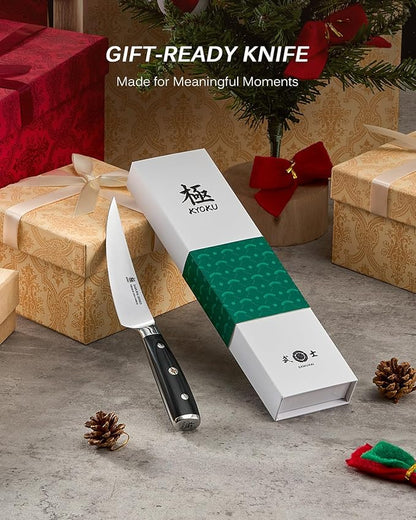 KYOKU 6 in. Japanese Boning Knife, Samurai Series Wide Curved Knife for Boning with Pakkawood Handle, German 1.4116 Stainless Steel Full Tang Meat Deboning, with Protective Sheath & Gift Box