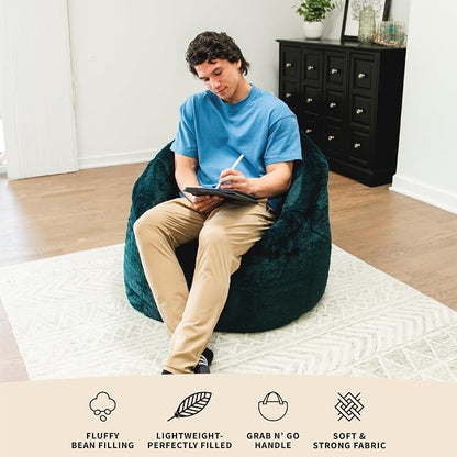 Big Joe Milano Bean Bag Chair for Kids, Teens, Adults, Ultra-Soft Emerald Plushie Polyester Blend, Lightweight Seat for Reading Nook and Gaming, 2.5 Foot Refillable